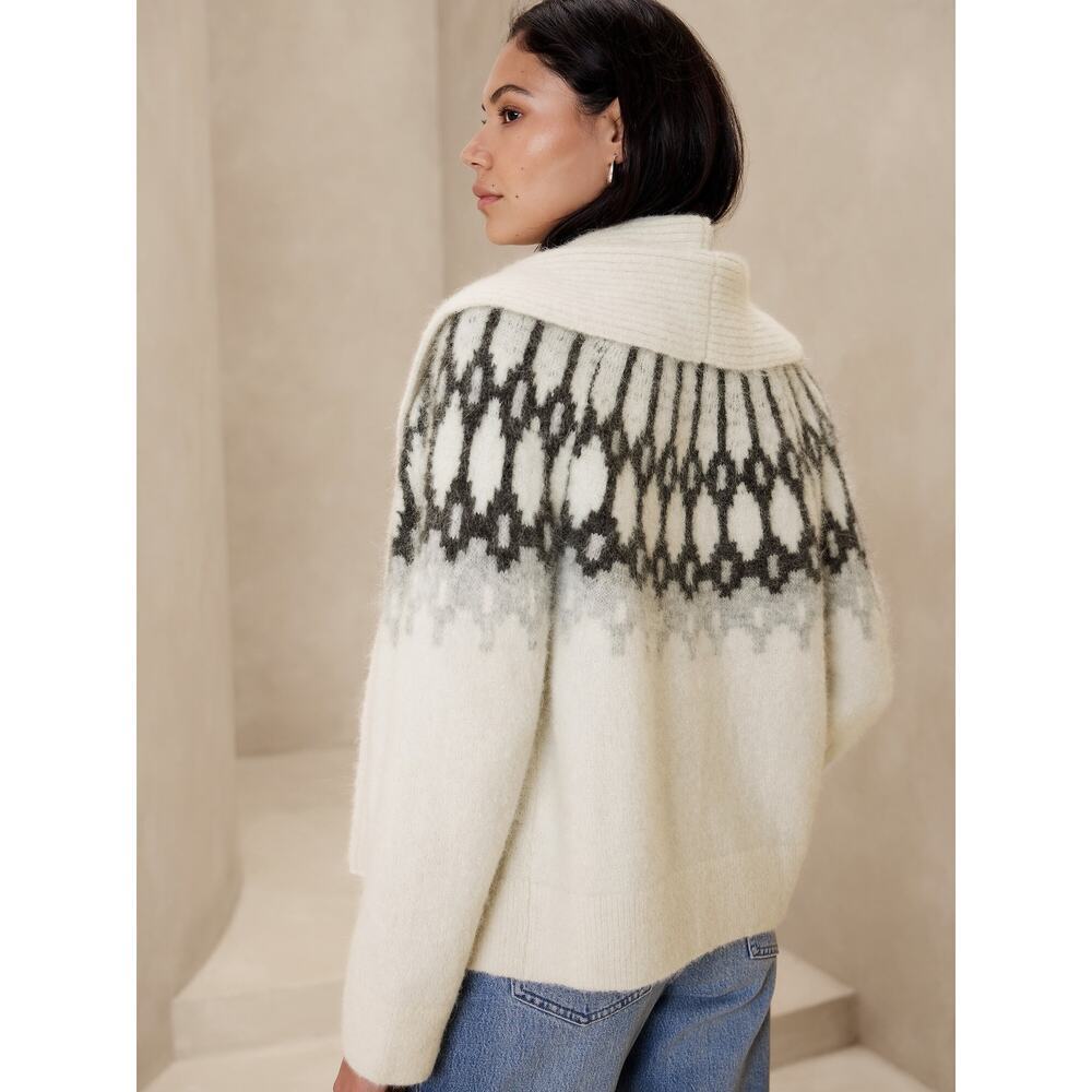 Banana Republic Fair Isle Alpaca Blend Cardigan Transition Cream Size S - Picture 2 of 7